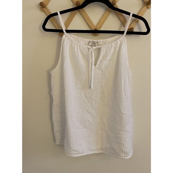 Loft Top Women's Small White 100% Cotton Halter Tank Camisole Tie Cut Out - Picture 2 of 6